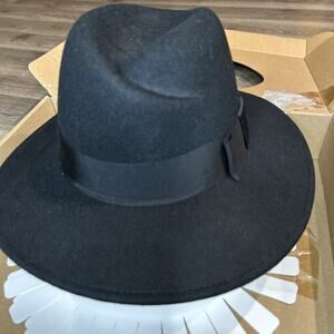 Women’s Femsee Fedora Black Wool Wide Brim Hat with Brush Size Medium